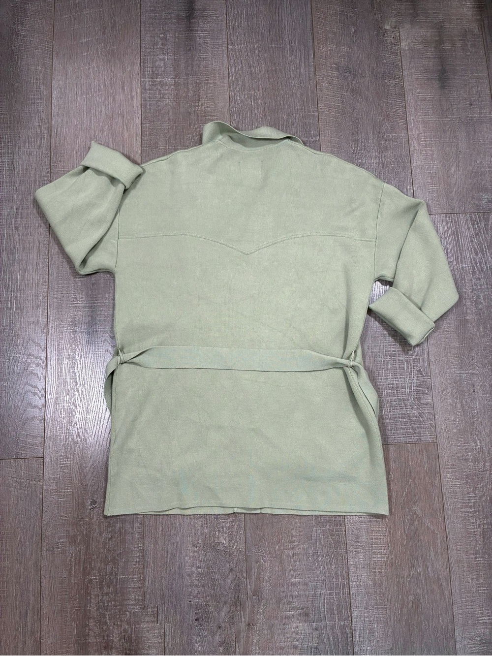 SANDRO PARIS Amelie Tie-Waist Cardi-Coat Size 3 L US 8 Light Khaki Green - Picture 6 of 10